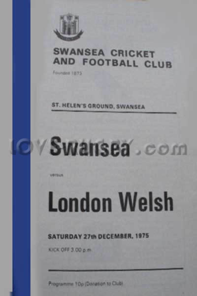 1975 Swansea v London Welsh  Rugby Programme